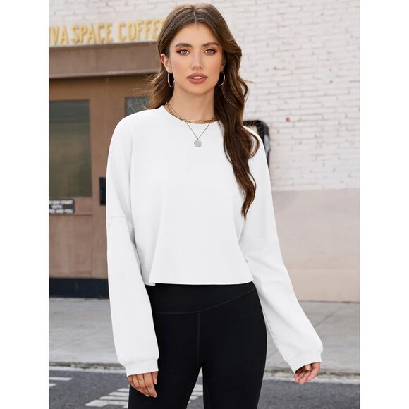 Women’s Oversized Cropped Sweatshirt Cotton Blend Fall Casual Wear - Picture 2 of 6